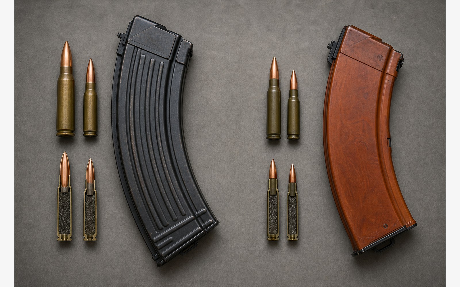 5.45mm弾と7.62mm弾の比較イメージ