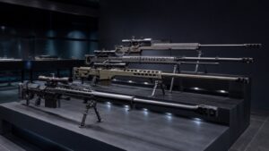 対物ライフルの歴史と多様な設計を示す博物館展示のイメージ