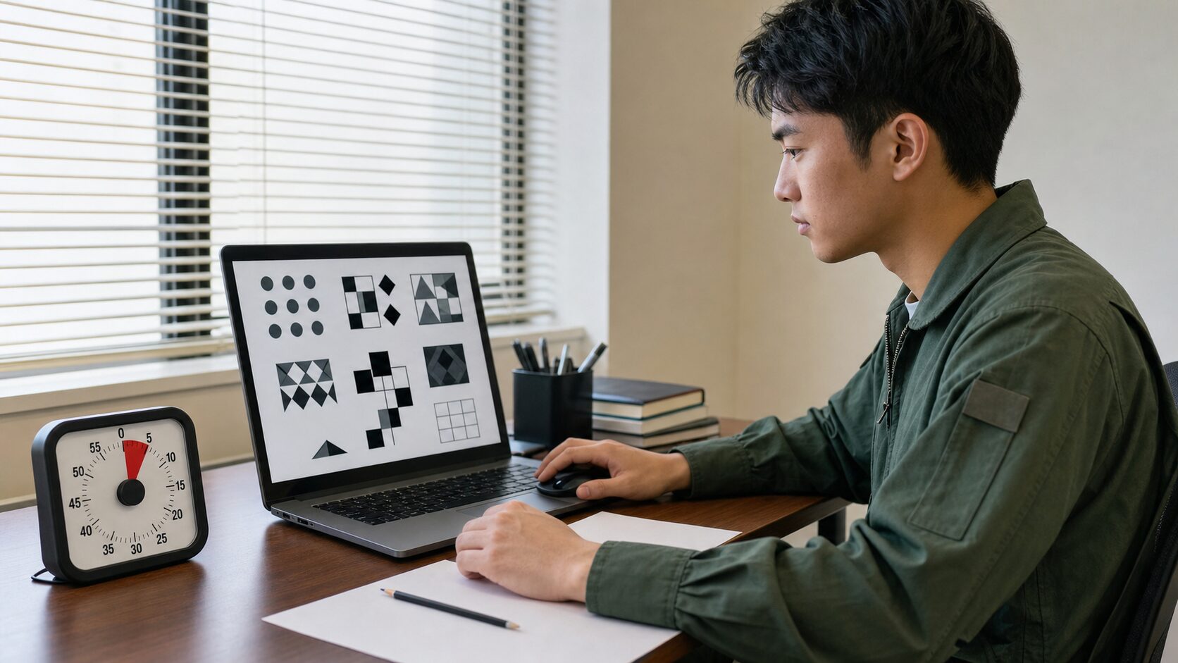 時間を測って適性検査形式の練習をするイメージ