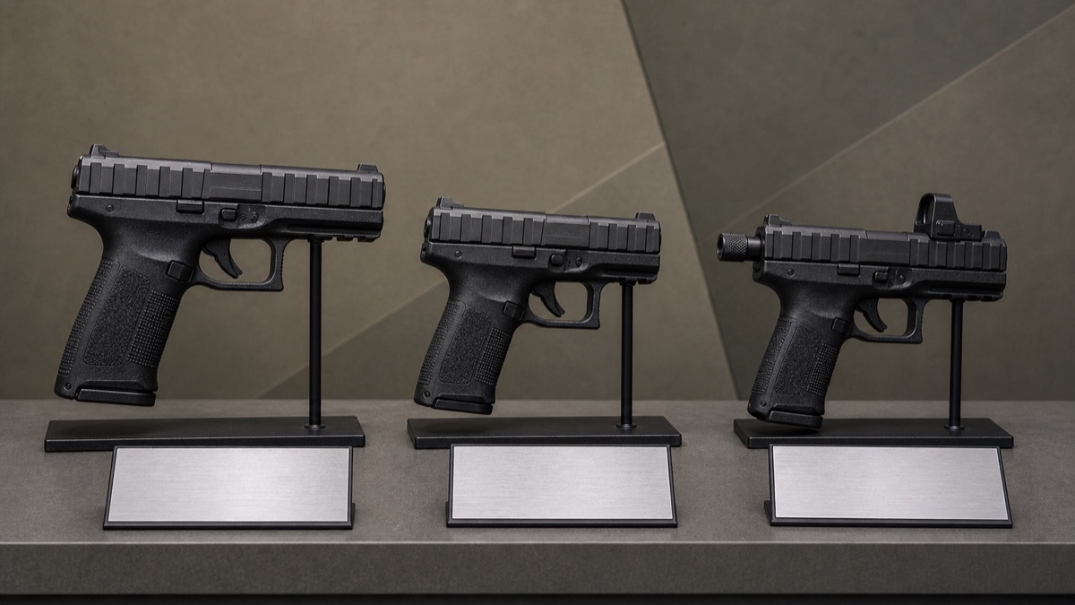 APXのモジュラー拳銃ファミリーをイメージした展示