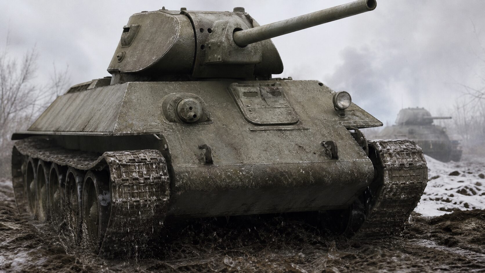 傾斜装甲と幅広い履帯を備えたT-34