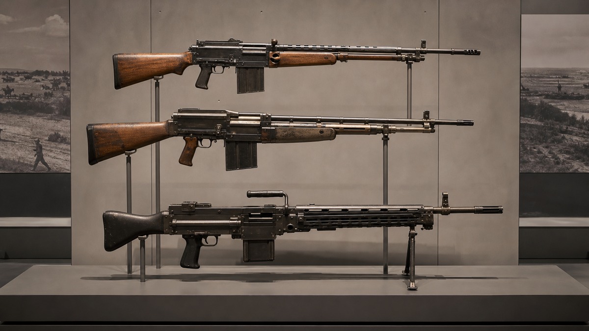 BAR海外派生型とFN MAGへの技術系譜を示す展示