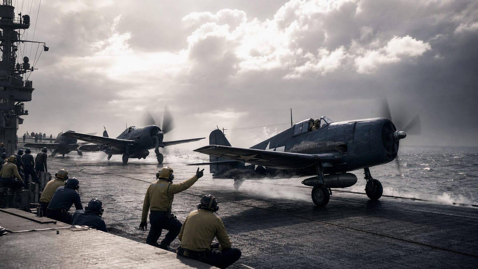 空母から発艦するF6Fヘルキャット
