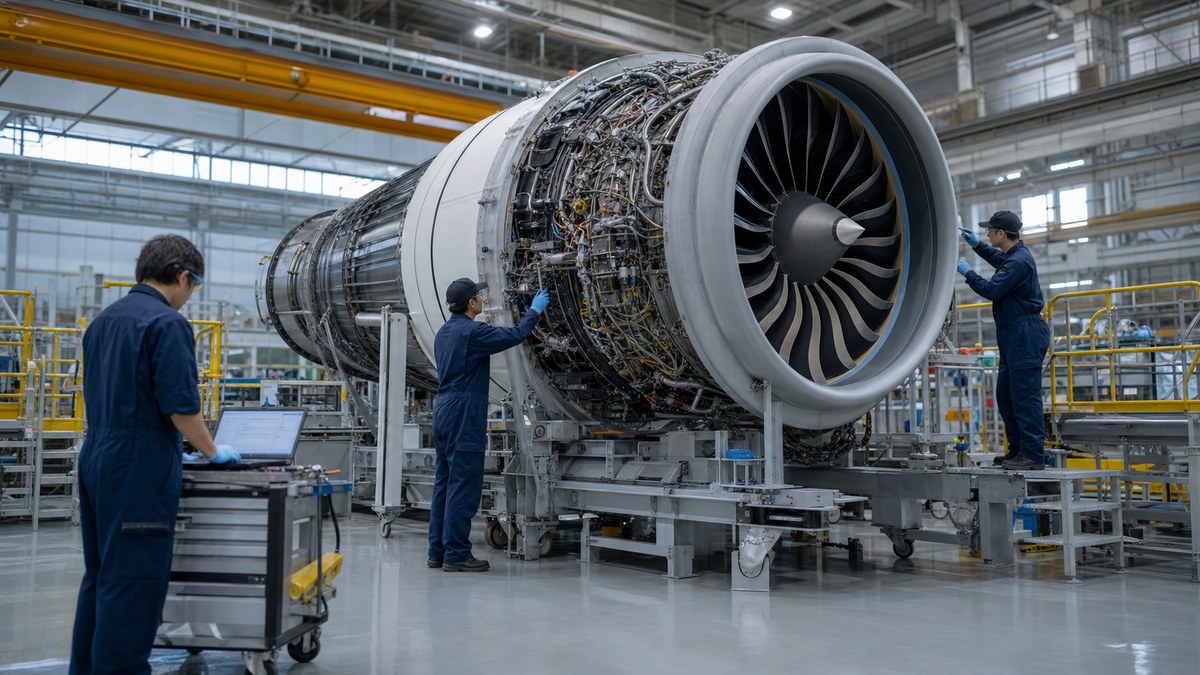 大型旅客機エンジンの整備工場のイメージ