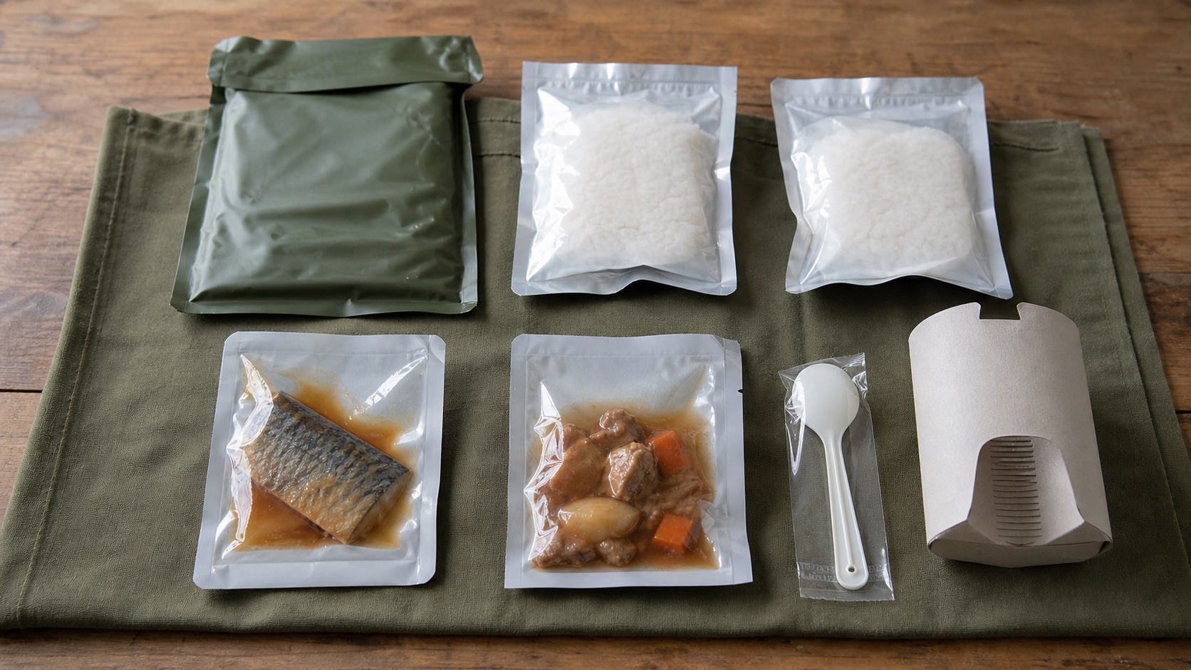 ご飯と主菜を組み合わせた戦闘糧食の一般的な構成イメージ