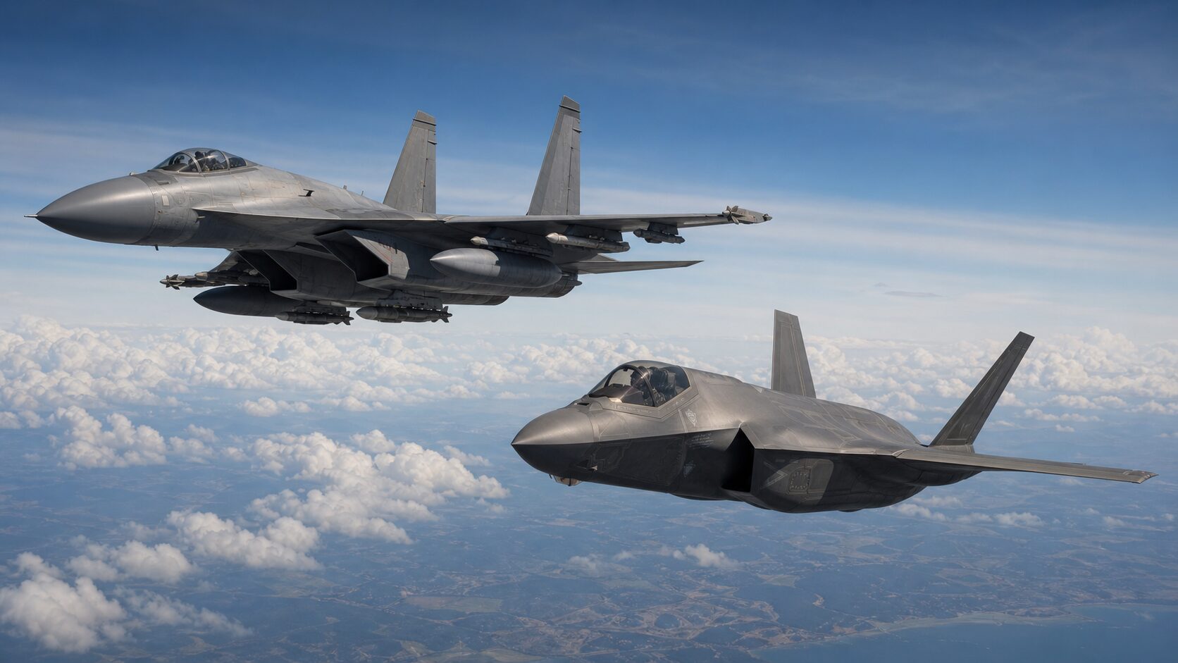 大型多用途戦闘機とステルス戦闘機の編隊