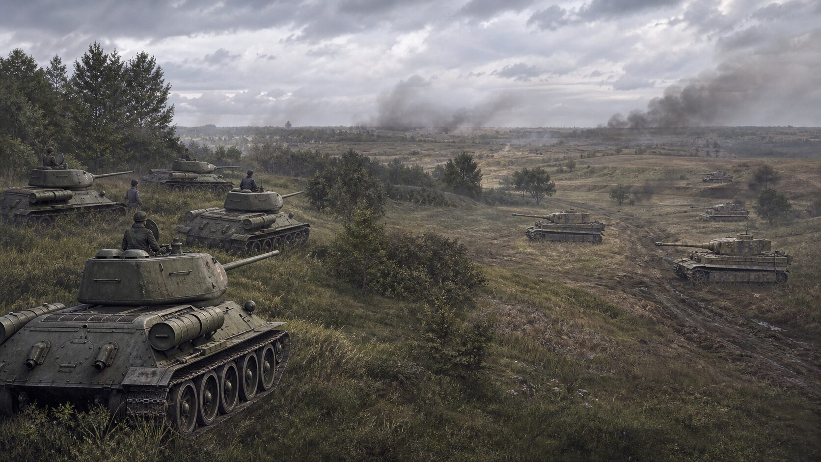 ドイツ戦車と対峙するT-34部隊