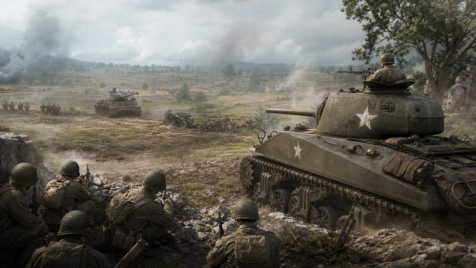 ドイツ戦車と対峙するM4シャーマン
