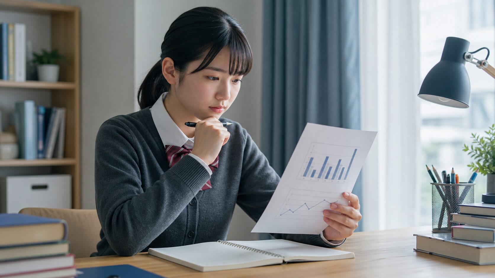 資料とグラフを読み防大小論文の構成を考えるイメージ