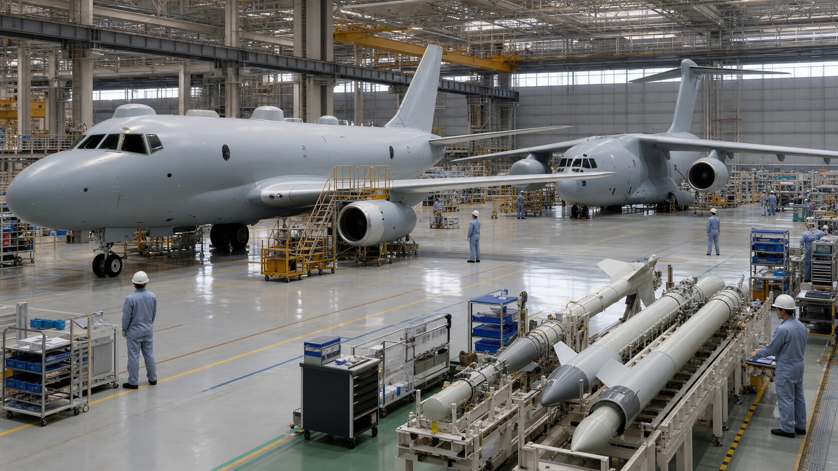 川崎重工のP-1・C-2など防衛航空機を表す工場イメージ