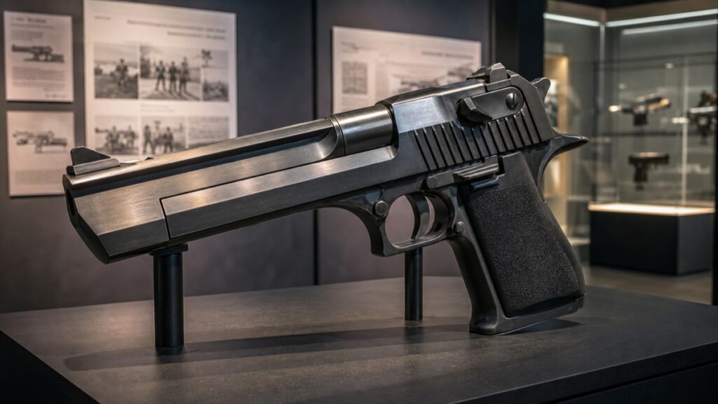 デザートイーグルをイメージした大型自動拳銃の博物館展示