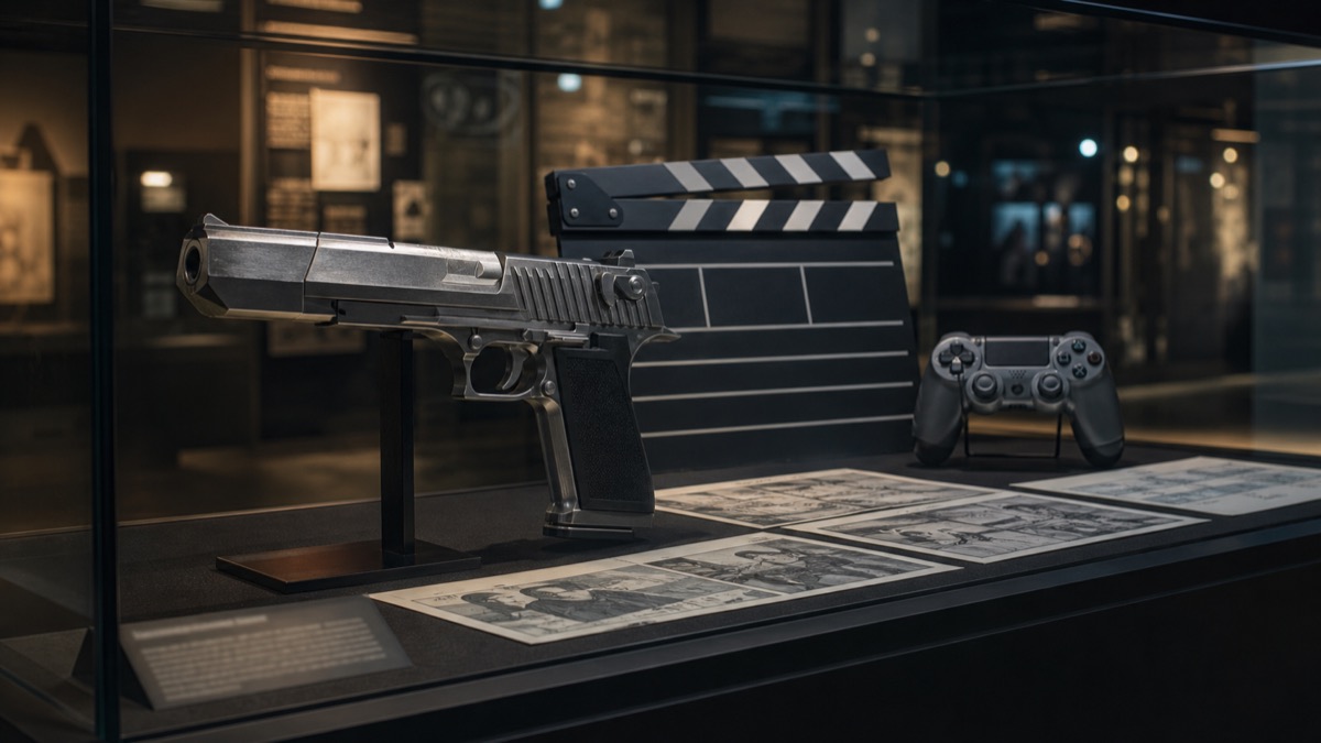 映画やゲームに登場するデザートイーグルをイメージした展示