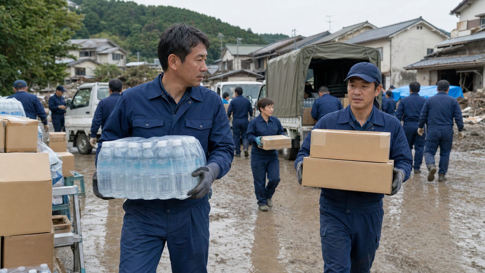 災害派遣で水や物資を運ぶ災害派遣等手当のイメージ