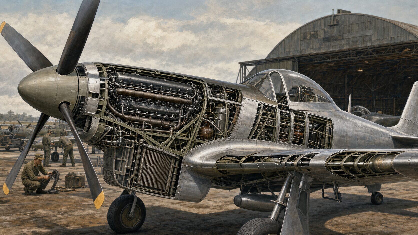 マーリンエンジンを搭載したP-51ムスタングの構造