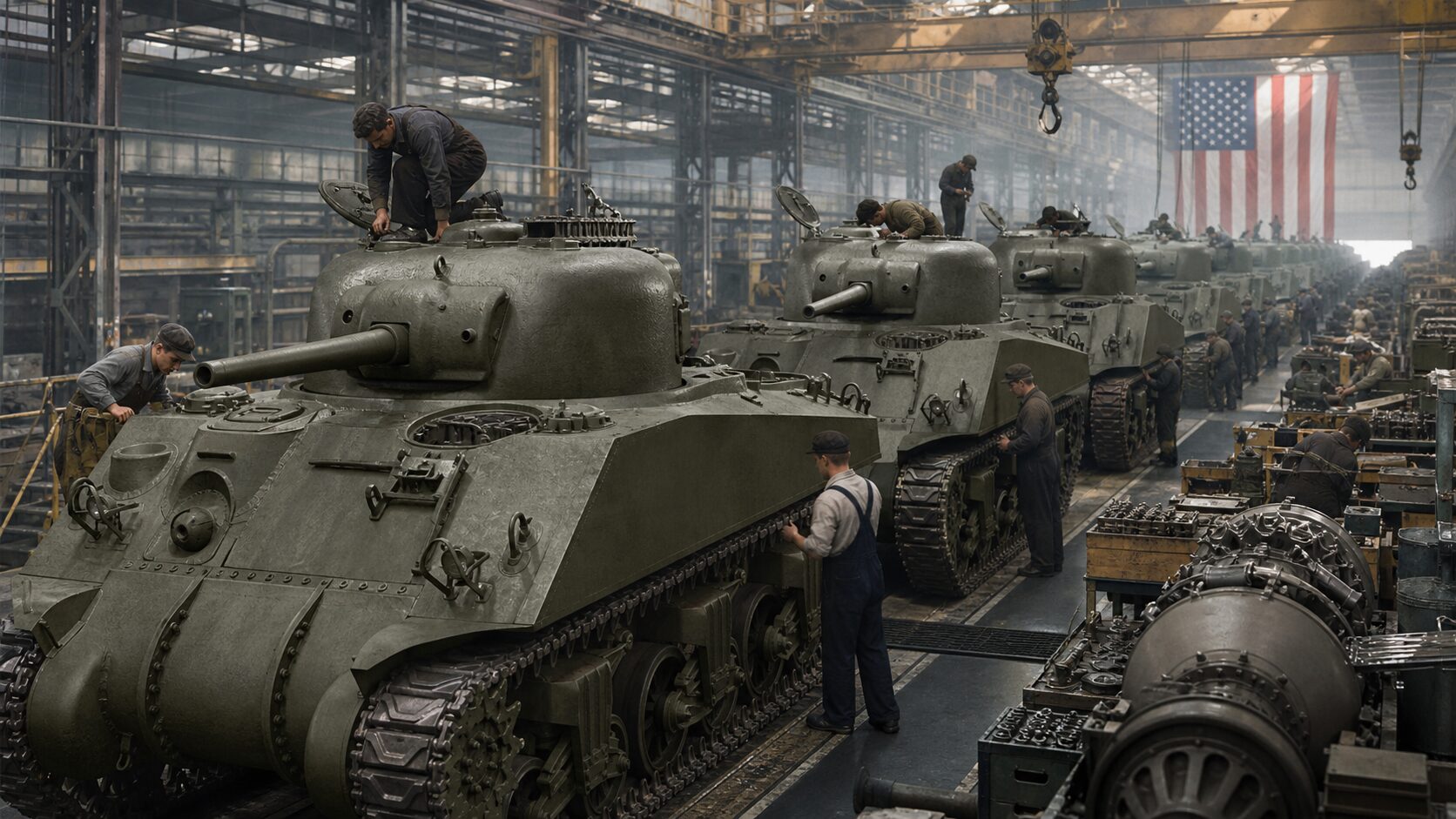 工場で組み立てられるM4シャーマン