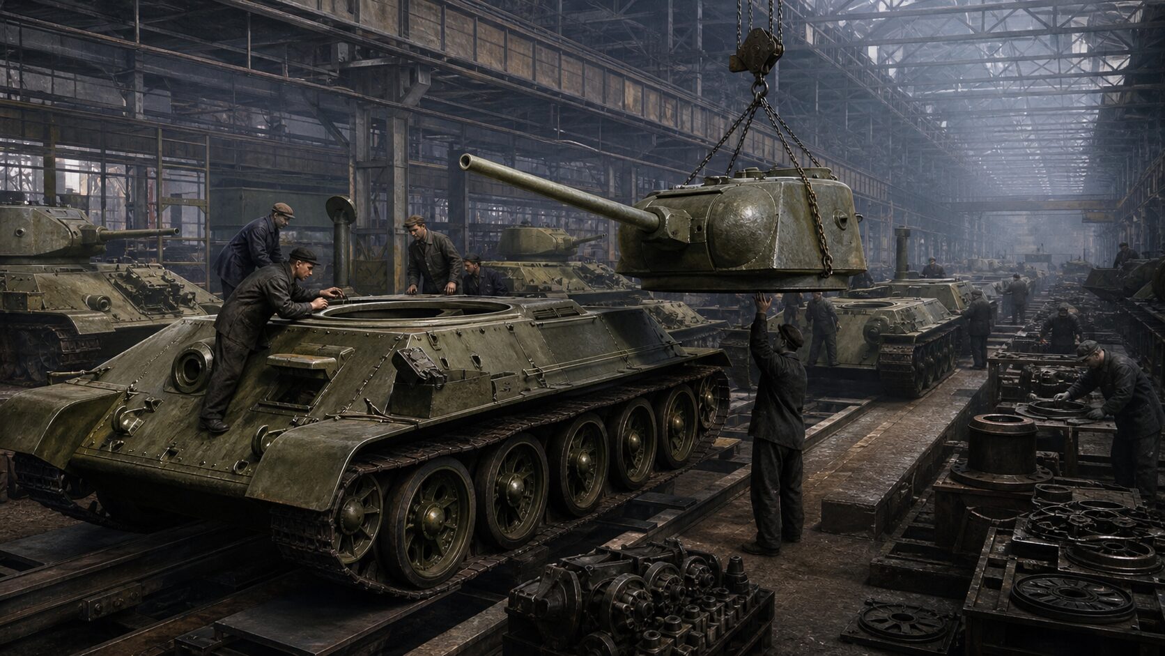 工場で生産されるT-34戦車
