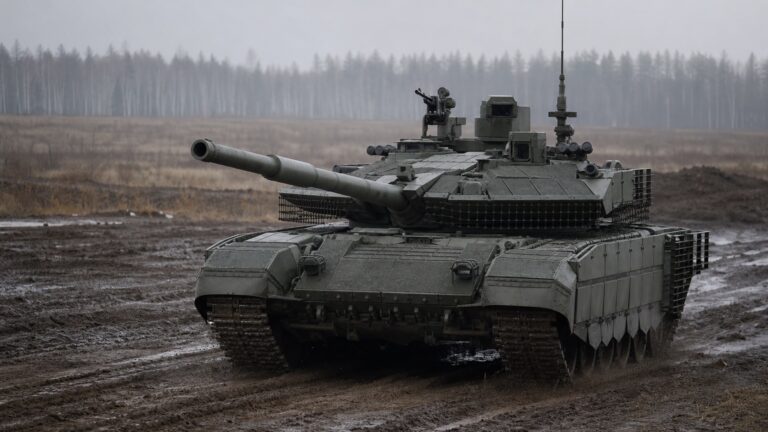 泥濘地を走行するT-90M級主力戦車