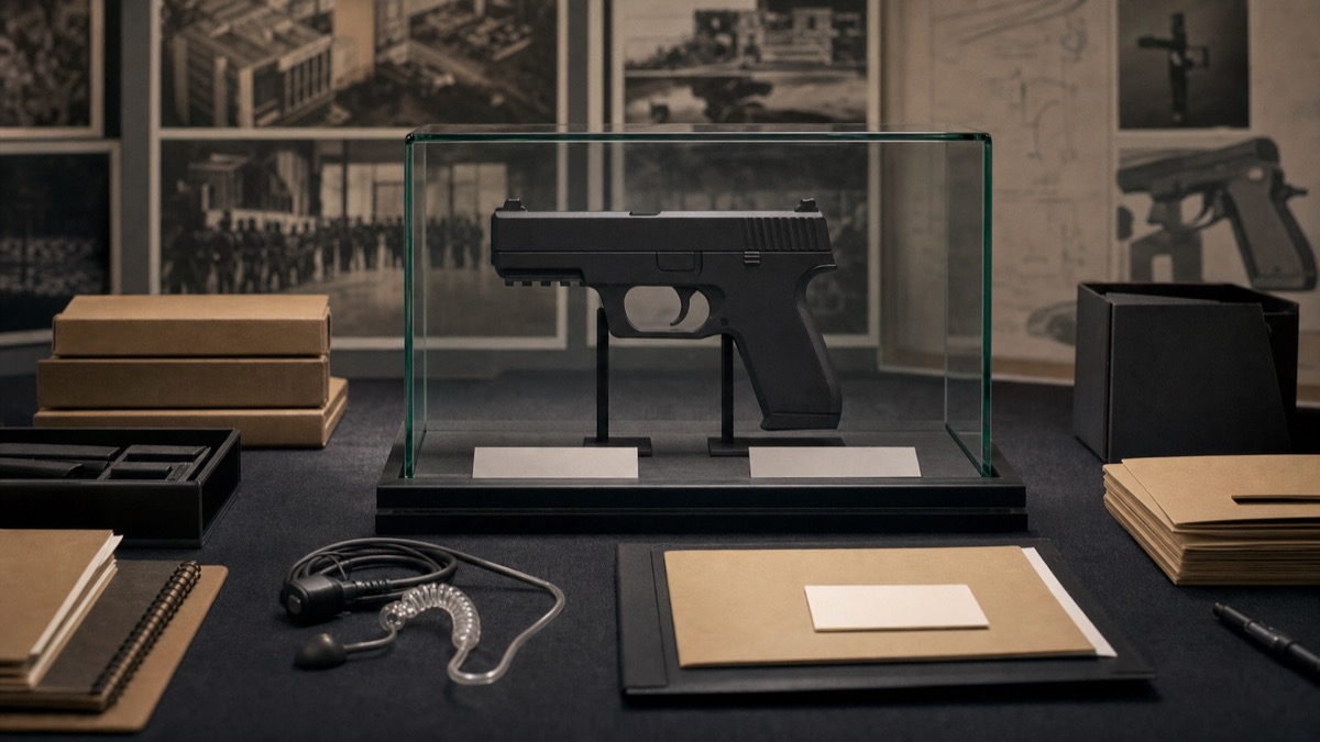Five-seveNの警護・治安機関採用をイメージした資料展示