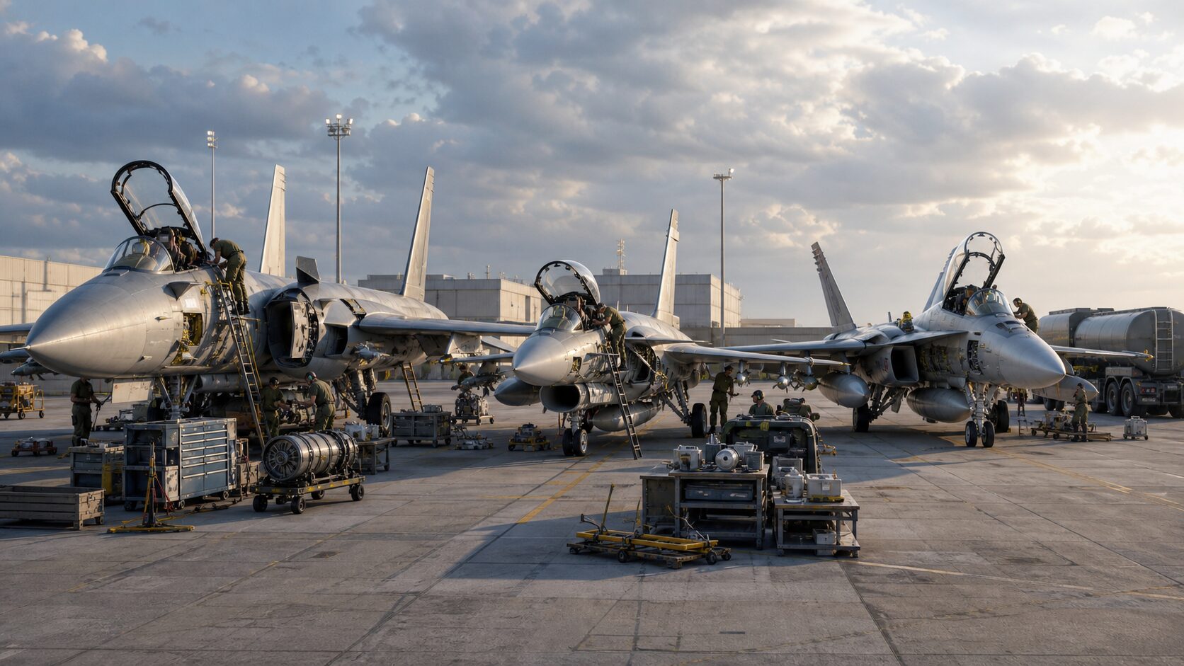 第4世代戦闘機の量産と整備を示すイメージ