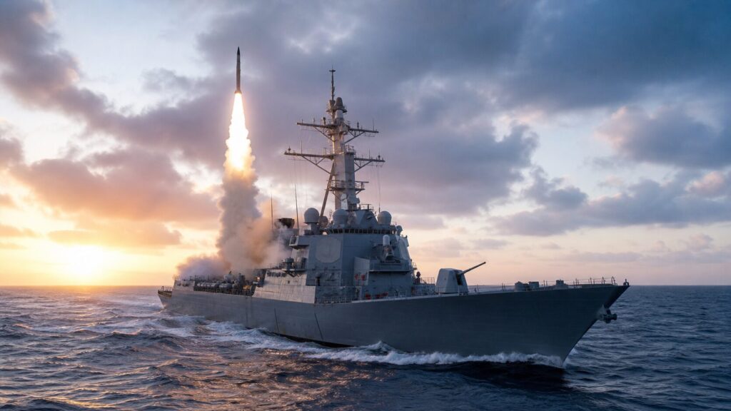 イージス艦から発射されるSM-3迎撃ミサイル