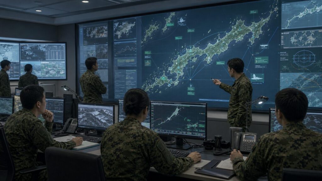 沖縄と南西諸島を結ぶ防衛・指揮ネットワークの概念図