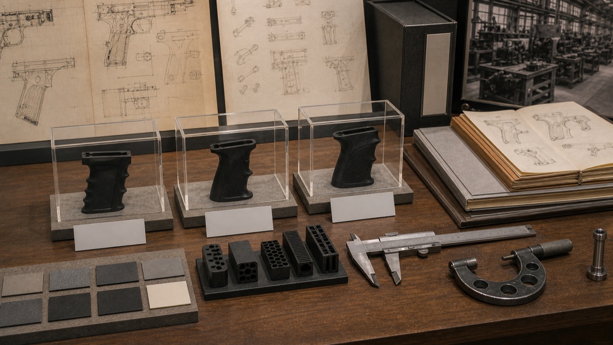 H&Kの拳銃開発史をイメージした資料展示