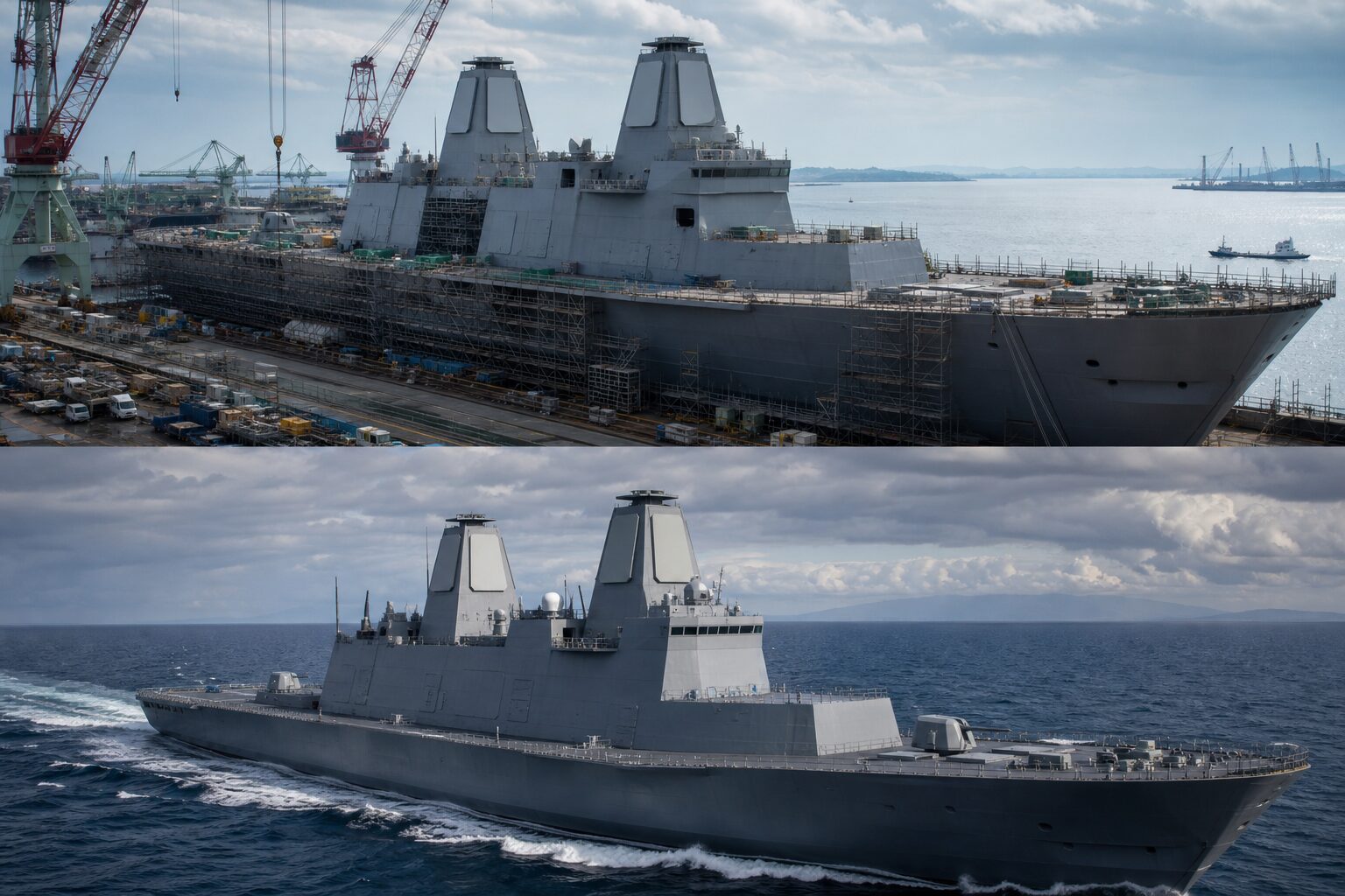 建造中の日本のイージス・システム搭載艦を描いたイメージ