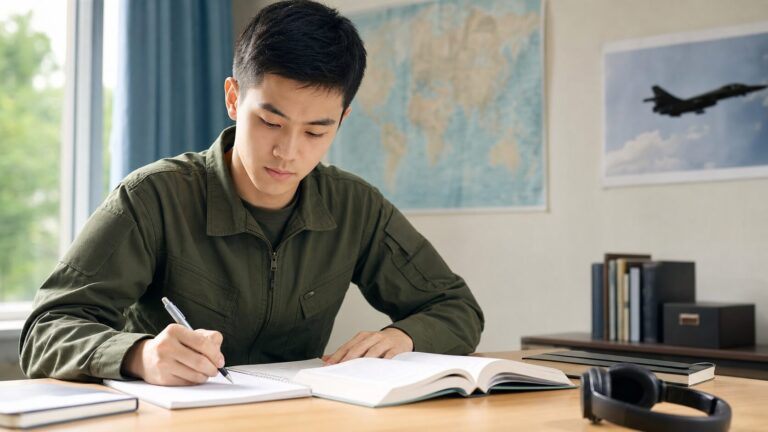 自衛官志望者が英語を学習するイメージ