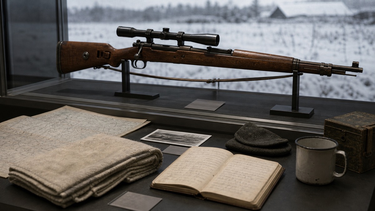 東部戦線におけるKar98k狙撃型の記録をイメージした資料展示