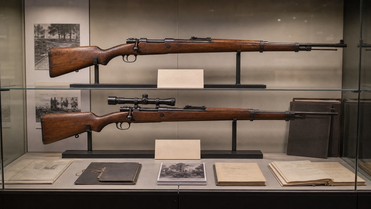 通常型Kar98kと狙撃型の違いをイメージした比較展示