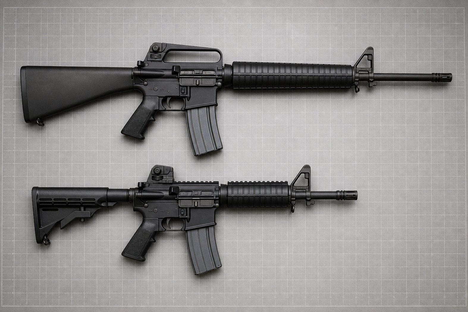 M16とM4カービンのサイズ比較