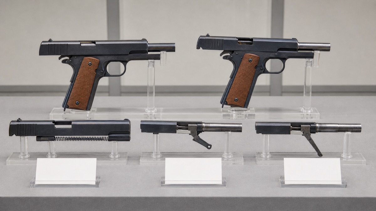 M1911のショートリコイル機構をイメージした展示