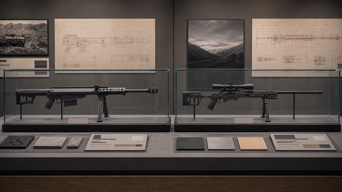 M200チャイタックとバレットM82の設計思想比較をイメージした展示