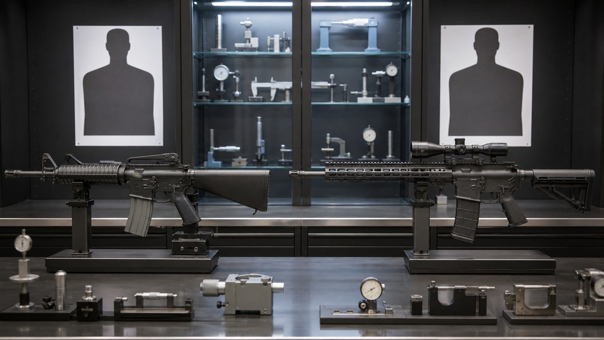 軍用M4と民間AR-15系の品質・精度を比較する展示