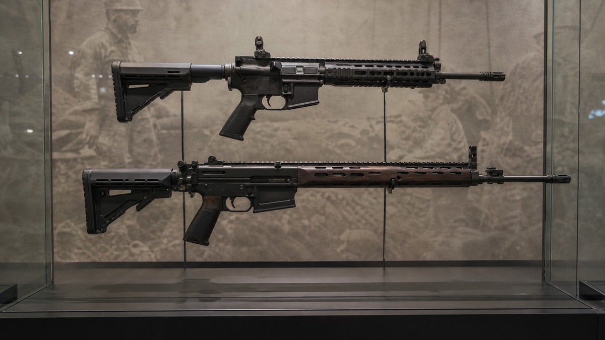 M4と20式小銃の現代装備思想を比較する展示