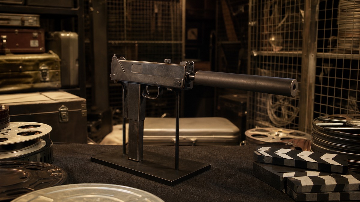 映画用MAC-10風プロップを収蔵したスタジオ資料庫
