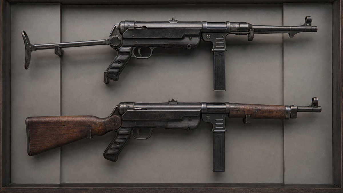 MP40と木製銃床のMP41を比較する展示