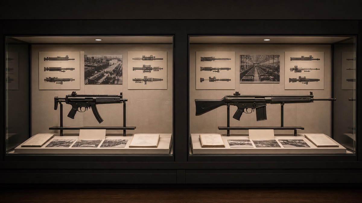 MP5とG3の技術的系譜をイメージした資料展示