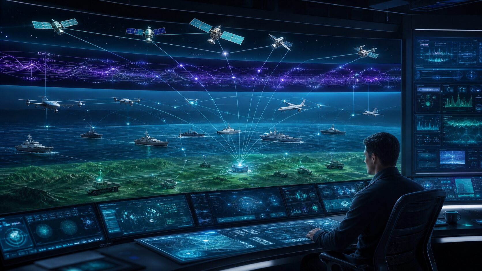 宇宙・サイバー・電磁波と陸海空を統合する指揮統制のイメージ