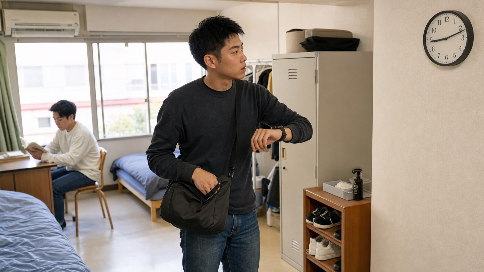 営内居住者が休日の外出準備をするイメージ