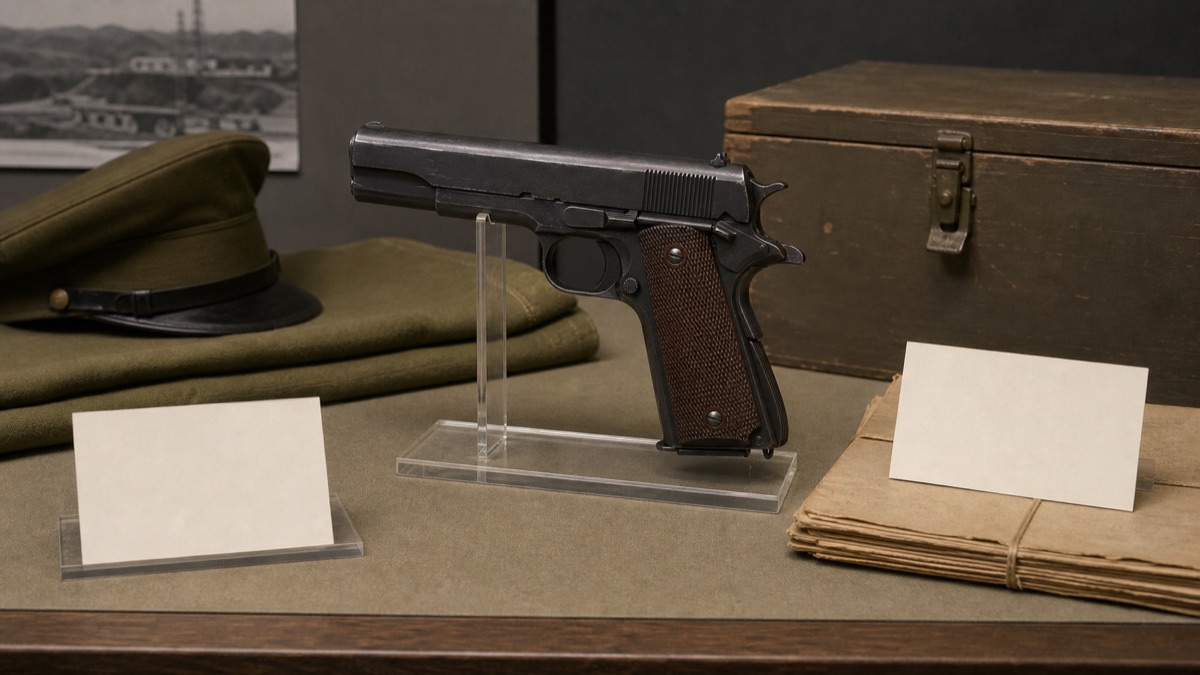 戦後日本に渡ったM1911をイメージした展示