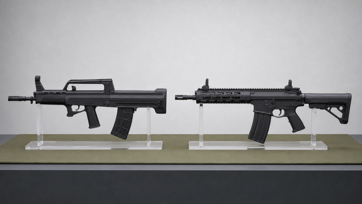 QBZ-95からQBZ-191への世代交代をイメージした比較展示