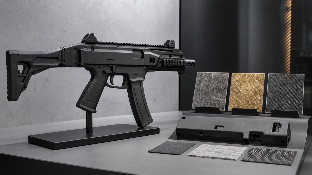Scorpion EVO 3のポリマー設計を示す素材展示