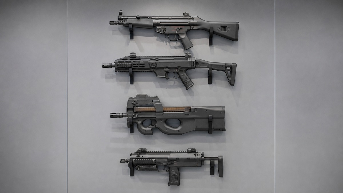 MP5とScorpion EVO 3とP90とMP7をイメージした比較展示