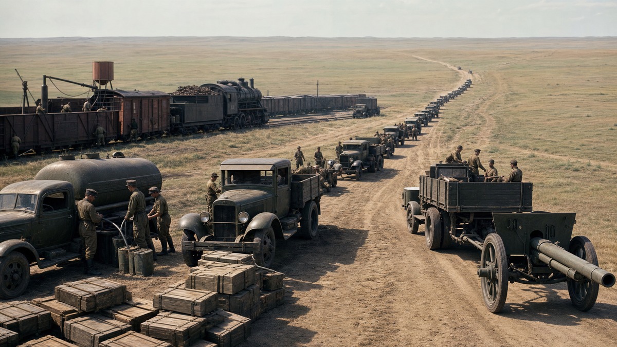 ノモンハン戦線へ物資を運ぶソ連軍の兵站車列をイメージした情景