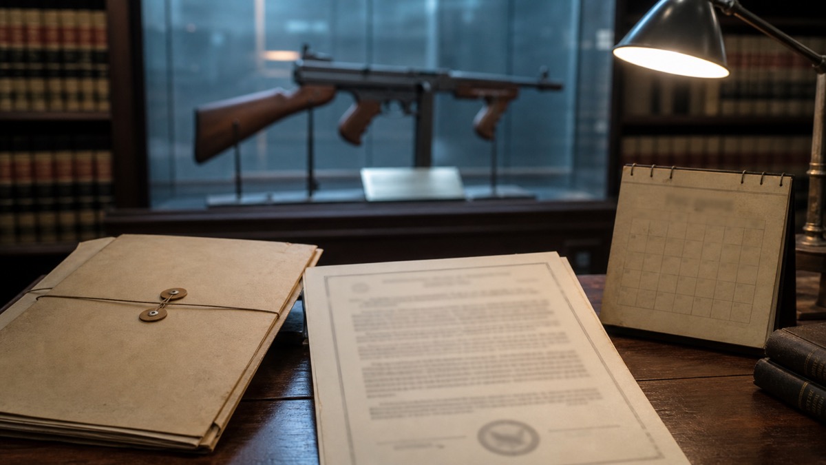 国家火器法とトンプソンをイメージした資料展示