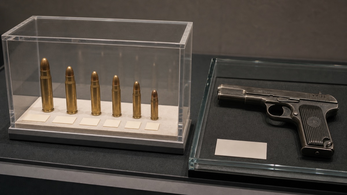 7.62x25mmトカレフ弾の資料展示をイメージしたケース