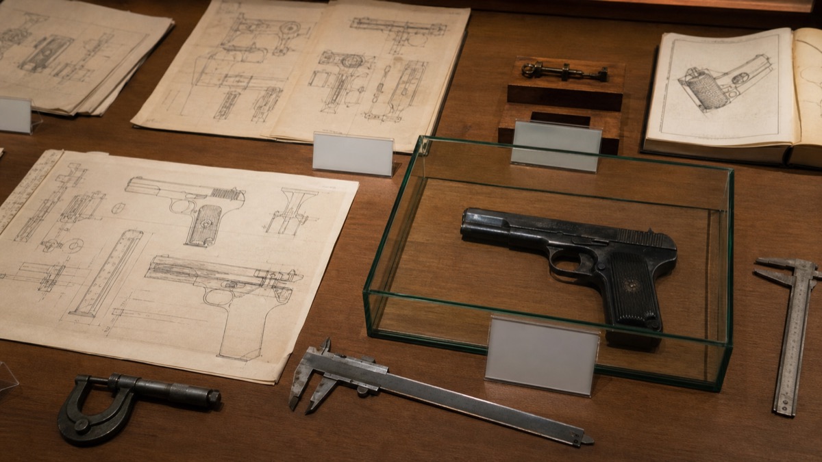 トカレフTT-33の設計資料展示をイメージした資料机
