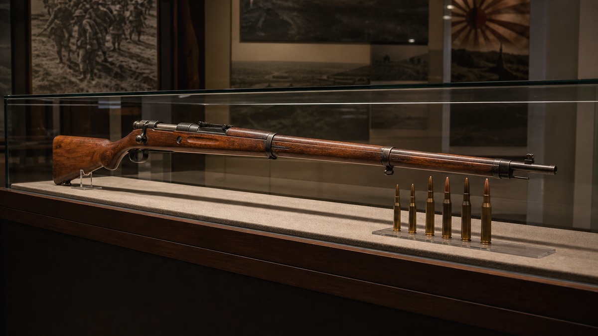 三八式歩兵銃と6.5mm三八式実包の展示