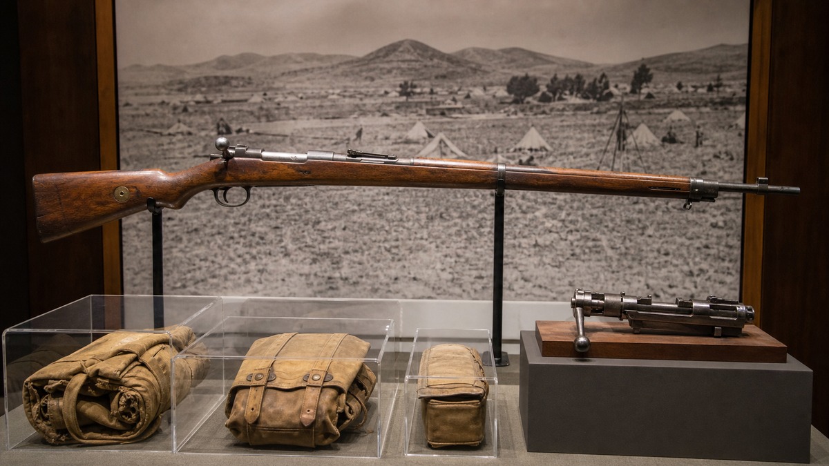 日露戦争の戦訓と三八式歩兵銃の開発を表す展示